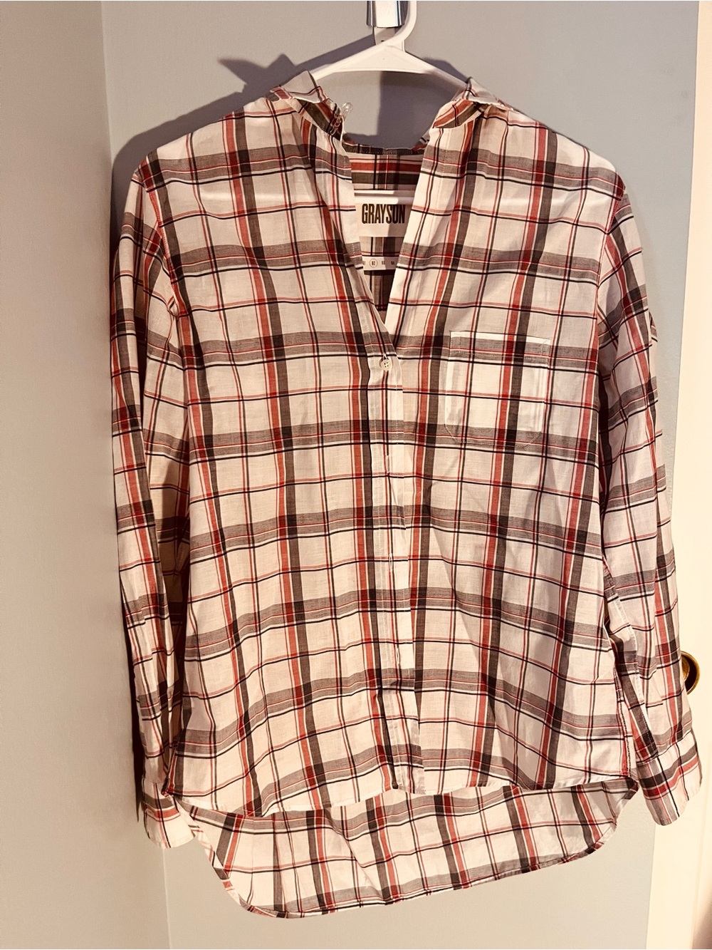 Grayson Plaid Button-Front Shirt - White with Red & Black Checks